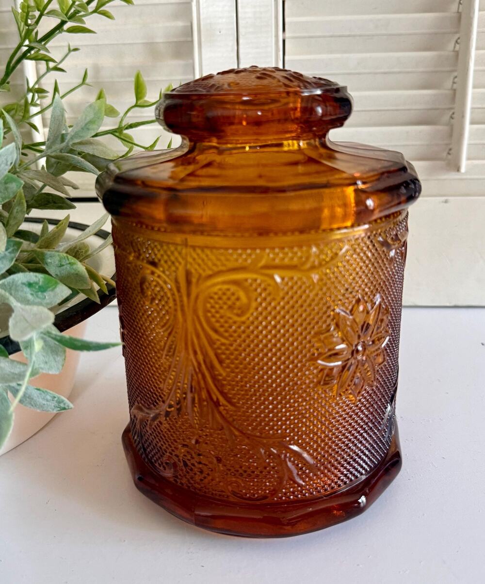 Vintage Tiara Indiana Glass Amber Sandwich Jar